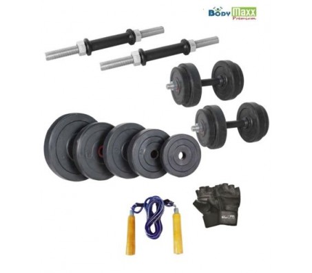 Body Maxx 20 kg Adjustable Rubber Dumbells Home Gym With Gloves & Skipping Rope